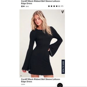 Lulu’s Black Ribbed Bell Sleeve Lettuce-Edge Dress